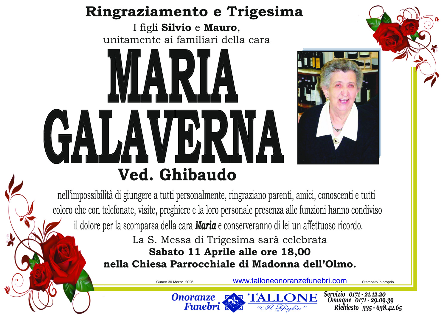 <br />
<b>Warning</b>:  Undefined variable $info in <b>/home/tallone/public_html/ringraziamenti.php</b> on line <b>68</b><br />
Maria Galaverna